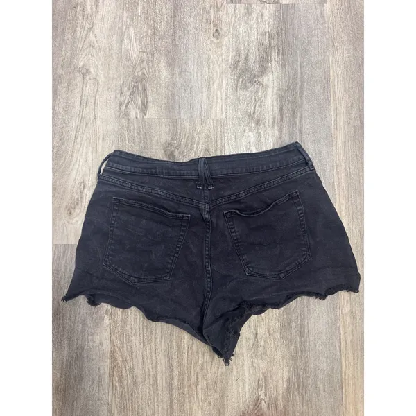 Good American Black High Rise Frayed Raw Hem Denim Shorts Size 12/31 GCS032C - Image 3