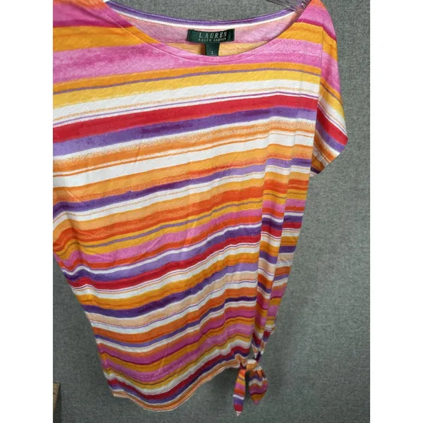 Lauren Ralph Lauren Small Womens Top Striped Southwest Tie Boho‎ Cap Sleeve - Image 10