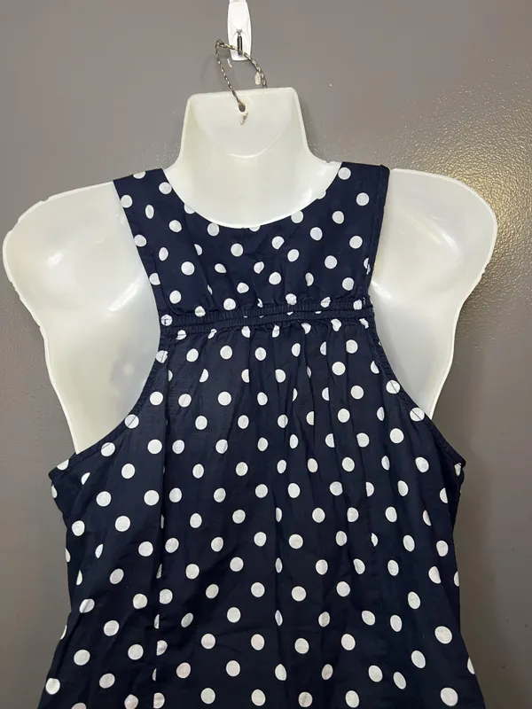 J.Crew Tank Top Womens 6 Blue White Polka Dot Scoop Neck Side Zip Cotton Summer - Image 8