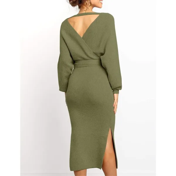 NEW Batwing Sleeve Wrap Knit Sweater Dress M NO BELT - Image 5