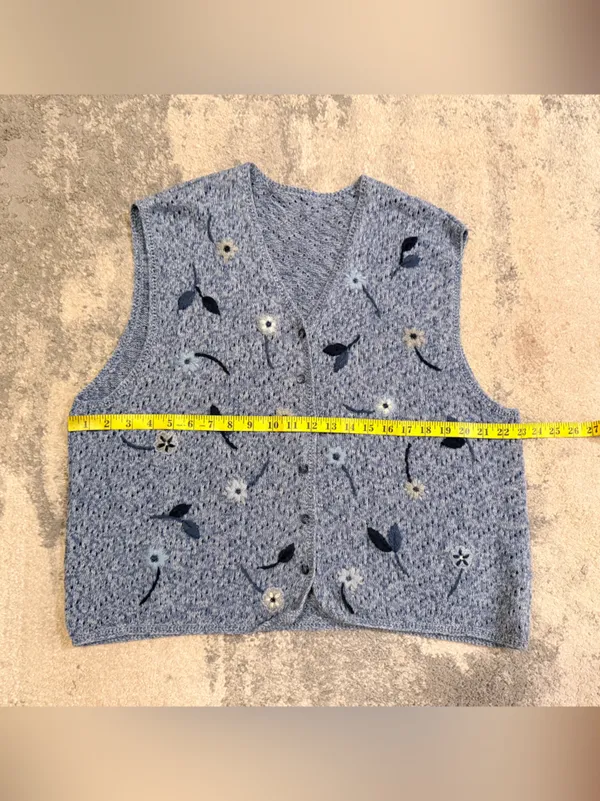 Source Unknown Vintage Blue Floral Knit Vest Sweater - Image 3