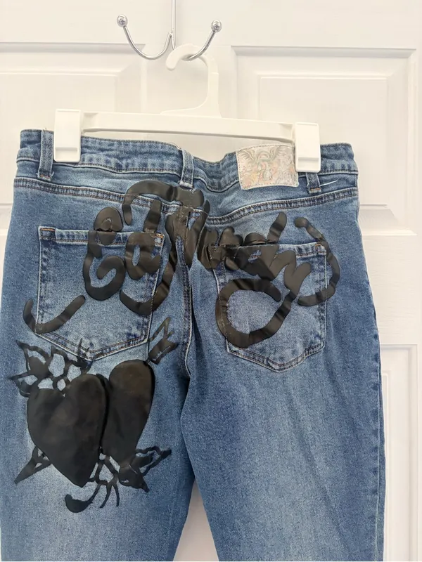 Ed Hardy Blue Graphic Embroidered Bootcut Jeans - Image 7