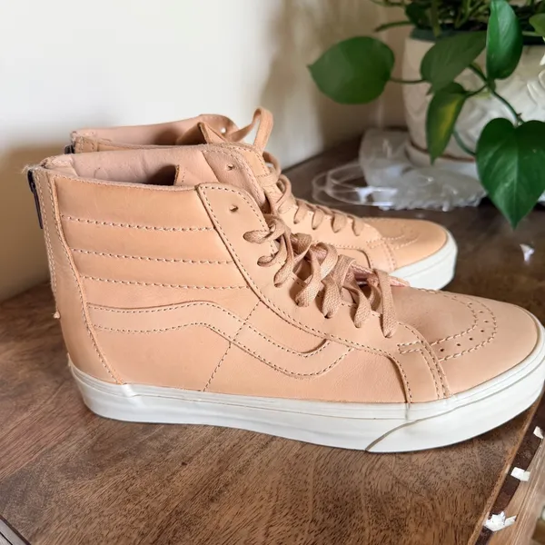 Vans Sk8-Hi Slim Zip Women 8.5‎ Veggie Tan Leather High Top Sneakers Nude Peach - Image 6