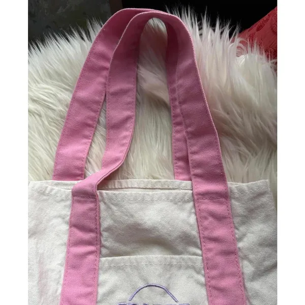 Trader Joe's Pink and White Canvas Tote Bag - Image 4