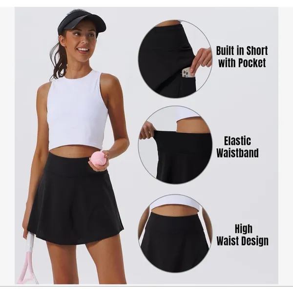 NEW Black Tennis Skirt with Shorts Athletic 2X - Image 3