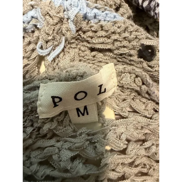 POL Crochet Open Knit Hoodie Gray Boho Mesh Sweater Cottagecore Granola Bohemian - Image 5