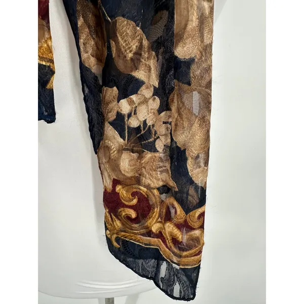 Vtg Liz Claiborne Black Floral Sheer Scarf Evening Cottagecore Grandma Coastal - Image 3