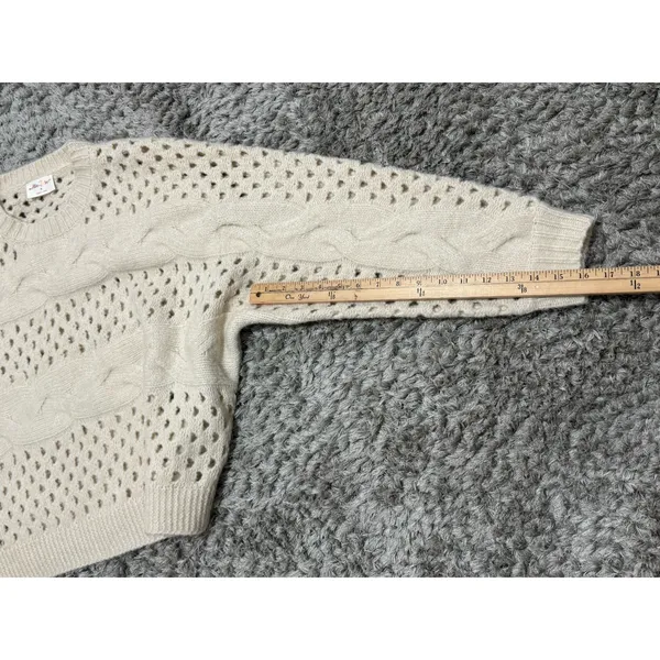 Allie Rose Cream Cable Knit Open Stitch Sweater Womens Size M Oversized Crochet Pullover - Image 14