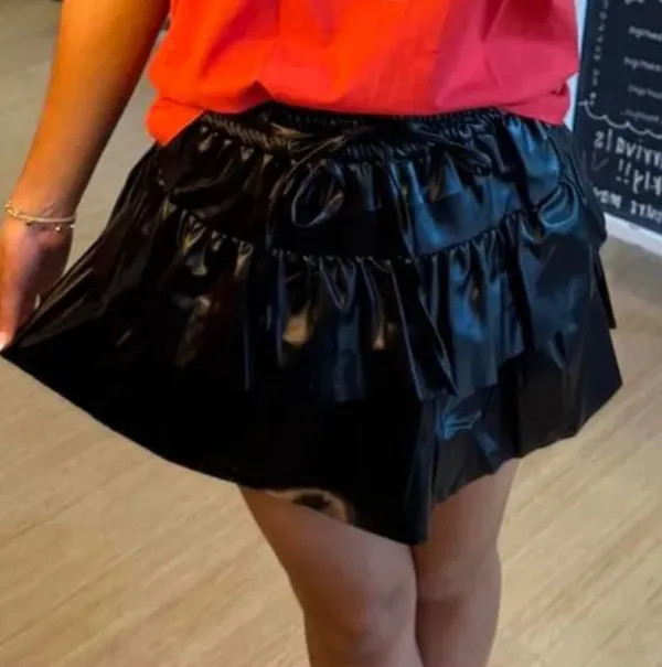 Ruffle leather skirt Black Size M - Image 2