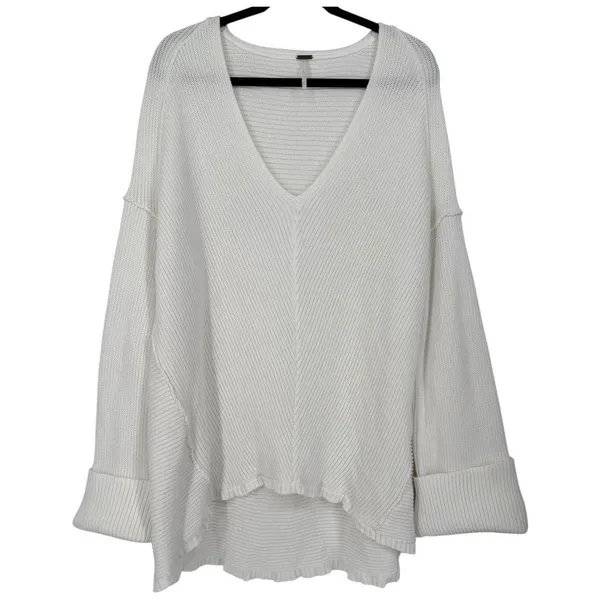 Free People La Brea Oversized V-Neck Chunky Long Sleeve Knit Sweater Size Medium - Image 6