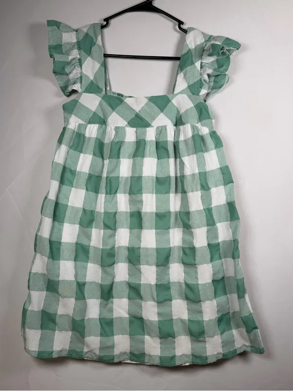 Entro Green Gingham Mini Dress Women’s Small Flutter Sleeve Cottagecore - Image 2