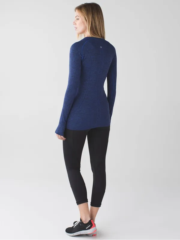 Lululemon Swiftly Tech‎ Long Sleeve Crew Heathered Sapphire Blue Size 8 - Image 3