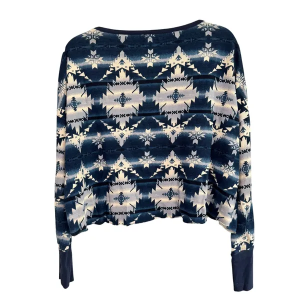 Denim & Supply Ralph Lauren Southwestern Geometric Print Cropped Top Blue M - Image 10