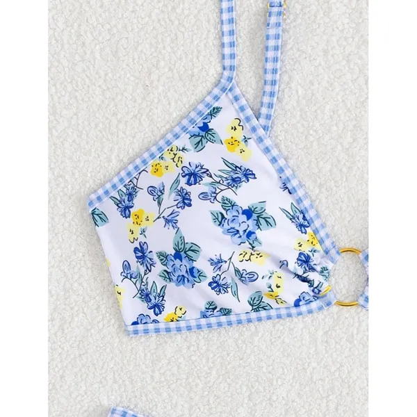 Tainehs Two Piece Bikini Set O Ring Top Floral Triangle Swimsuit Cheeky MEDIUM - Image 6