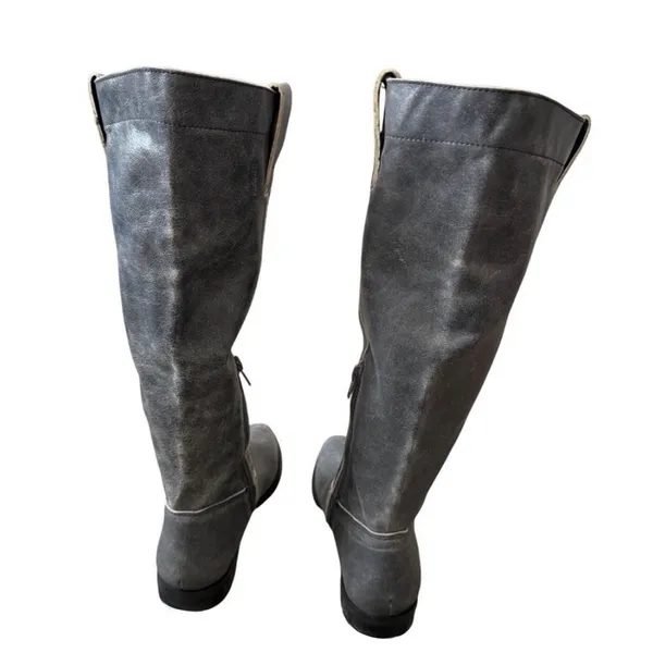 Steve Madden Bryson Grey Distressed Leather Tall Boots Womens Size 6M Low Heel - Image 5