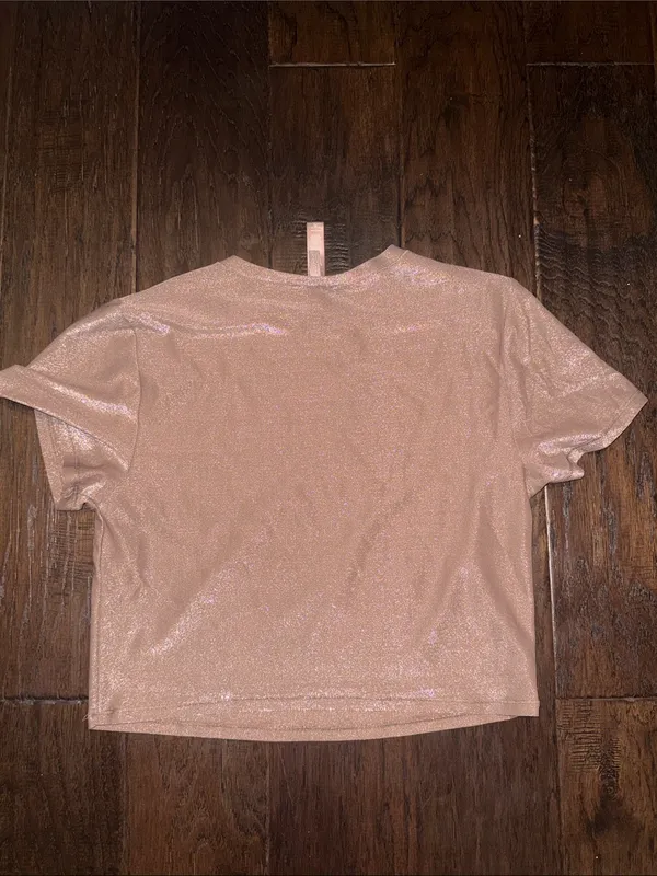 Skims Shimmery Pink Short-Sleeve Women's Crop Top XL - Image 4