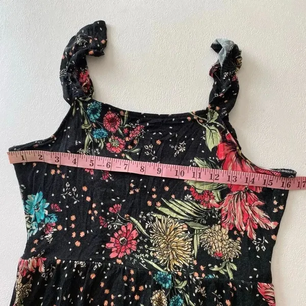 Maurices 24/7 Floral Midi Dress Medium Black Ruffle Strap Boho Cottagecore - Image 5