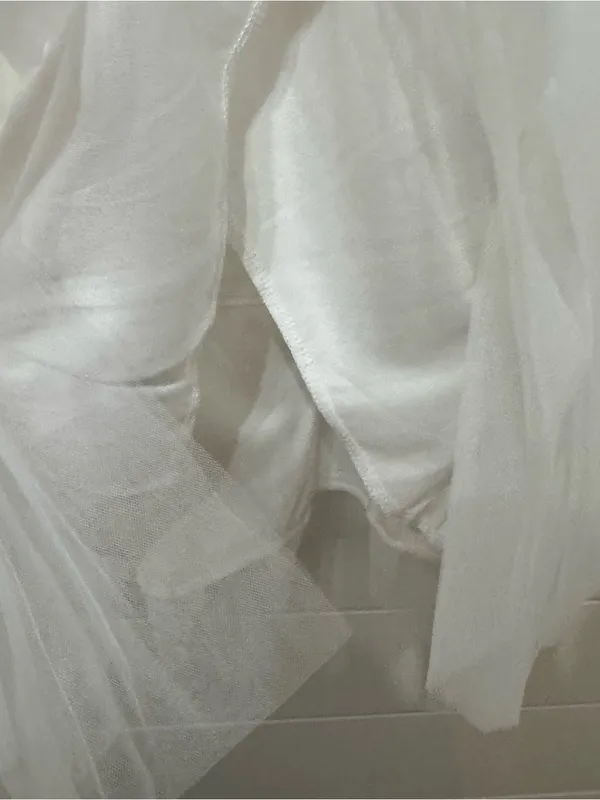 strapless, tiered white tulle mini dress - Image 2