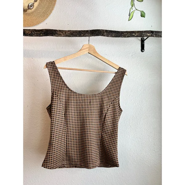 Maeve x Anthropologie Brown Checkered Jacquard Bustier Tank Top Size Large - Image 9