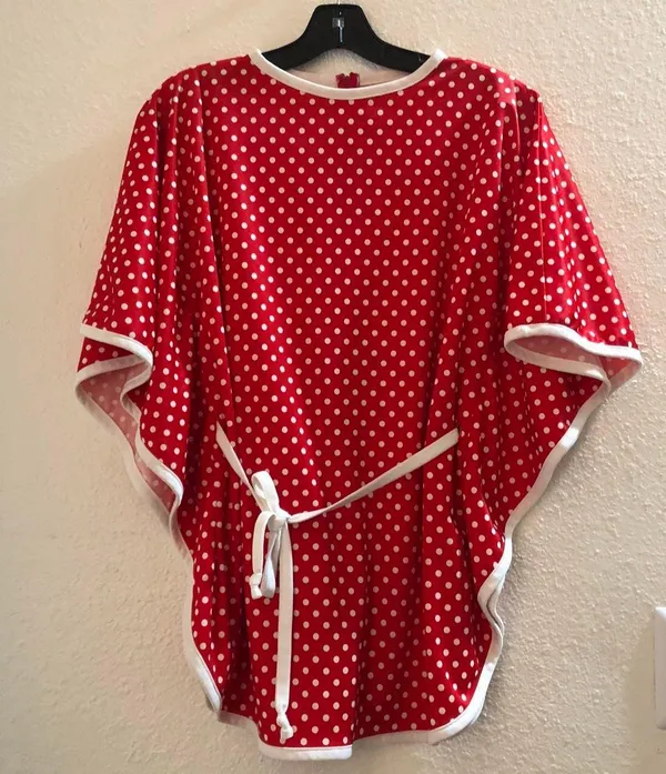 1980s Vintage Red white polka dot kimono style butterfly bell sleeve top blouse belted cinch waist Size S, measurement in pics Excellent condition - Image 2