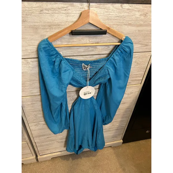 Princess Polly Dainton Romper Blue Cutout Smocked Long Sleeve Mini US 2 - Image 2