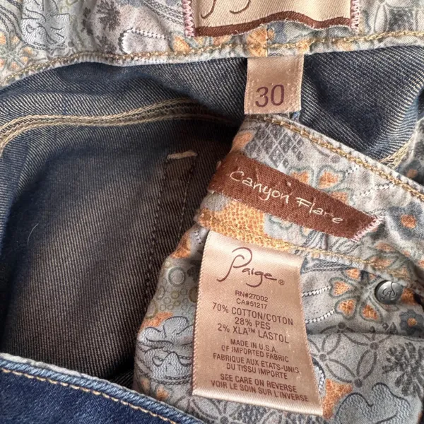 Paige Canyon Flare‎ Jeans Dark Wash Denim Size 30 Low Rise Boho Made in USA - Image 3