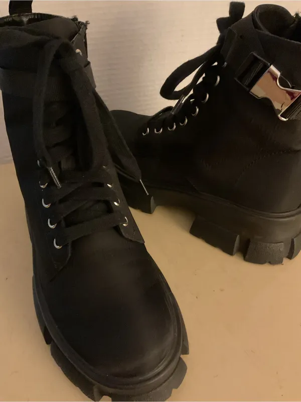 Steve Madden women black canvas nylon platform Combat Boots US 8 - Image 7