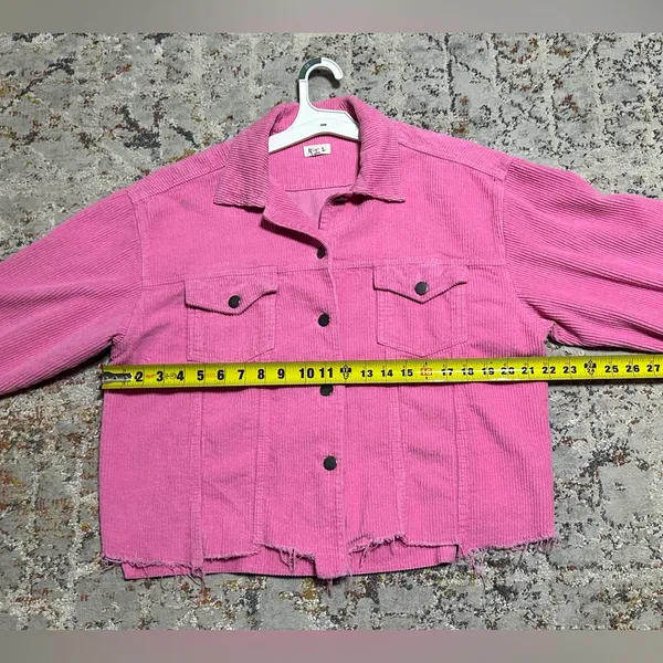 POL Barbie pink corduroy distressed jagged edge jacket size Medium - Image 6