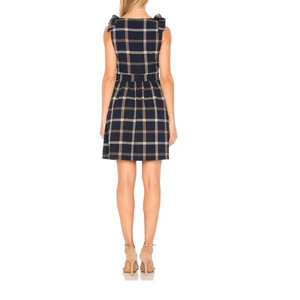 Revolve J.O.A. Tie Shoulder Plaid Mini Dress Navy Blue Preppy casual retail $95 - Image 3