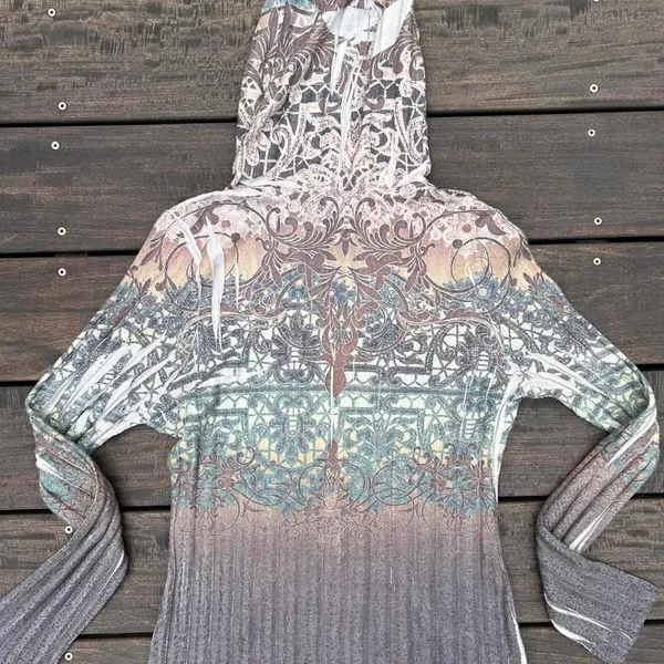 Y2K Brown/Green One World Ribbed Thin Sweatshirt Hoodie Earth Tones - Image 7