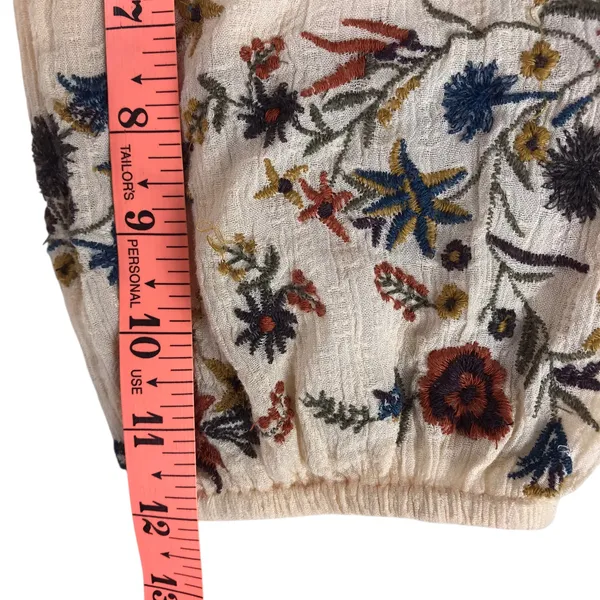FREE PEOPLE Wild Flowers Embroidery Blouse Sz S Cream Crepe Boho Western Gypsy - Image 16
