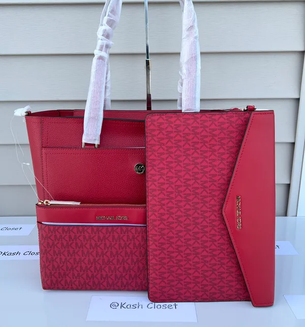 Michael Kors Maisie Large 3 in 1 Leather Tote Bag - Flame Red - Image 2