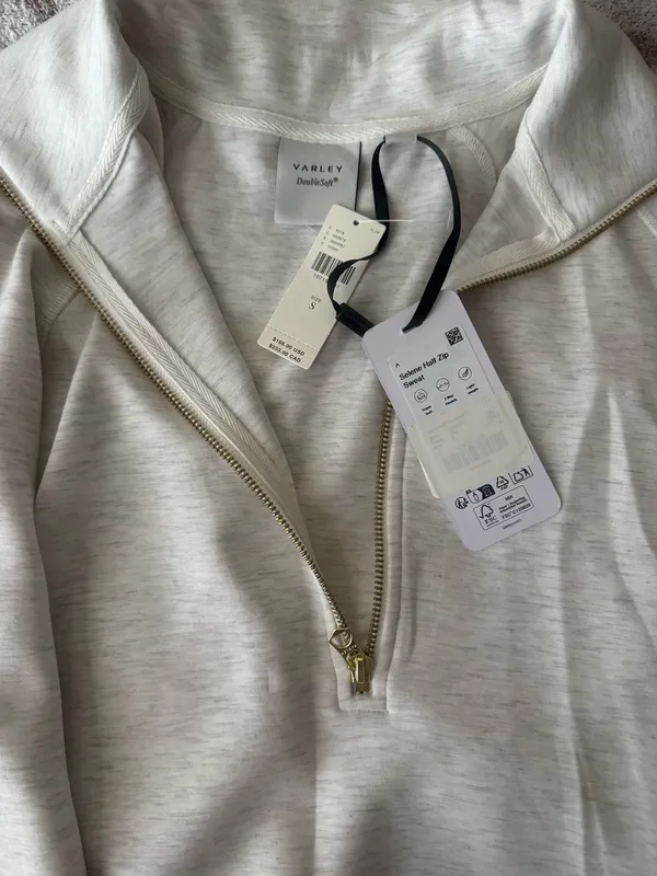 NWT Varley Selene Half Zip Sweatshirt S Ivory Marl - Image 5