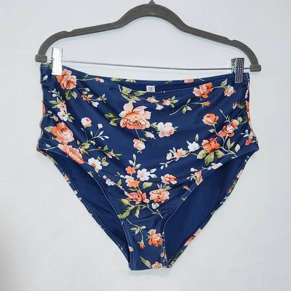 Tempt Me Orange and Blue Floral Bikini with High Waist Bottoms NWT Size XXL - Image 4