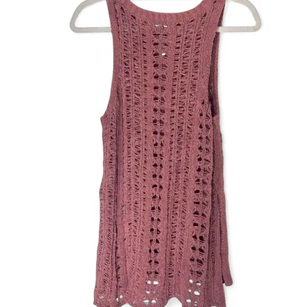 American Eagle Outfitters Coastal Nude Pink Crochet Tank Cover-up Women's Size L - Image 5