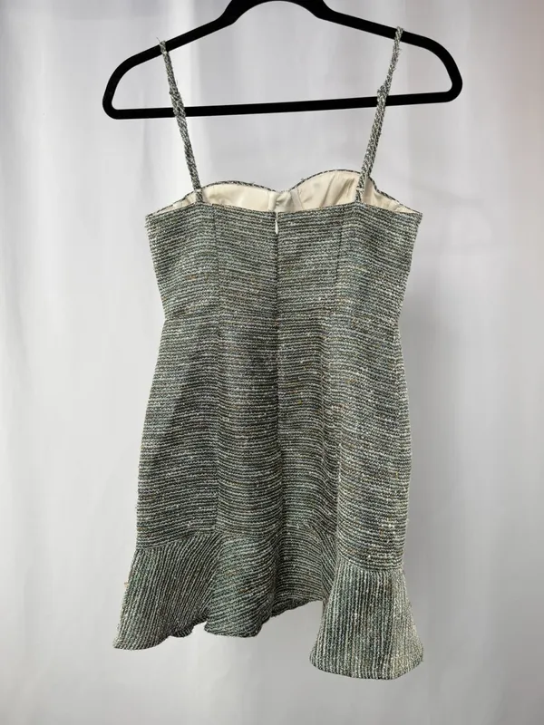Lovers + Friends Tweed Aubrey Ruffle Hem Mini‎ Dress in Metallic Green Size XS - Image 5
