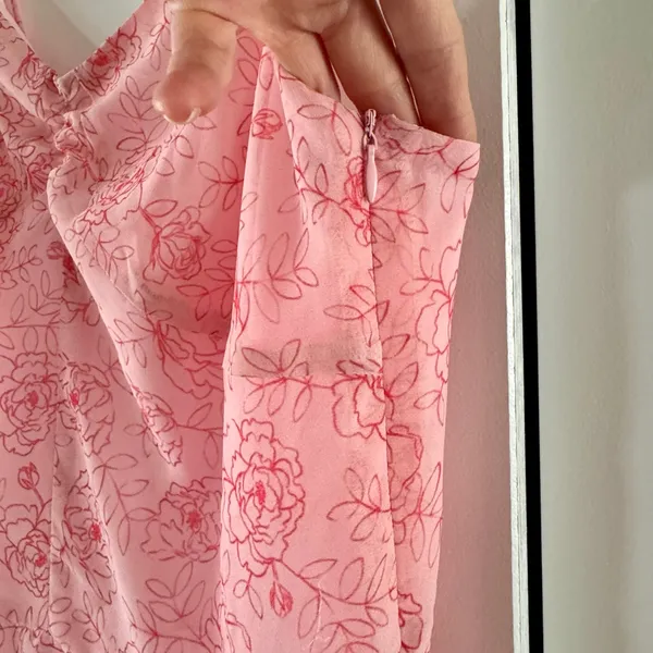 Urban Outfitters Fit-And-Flare Chiffon Mini Dress Pink Roses Medium Coquette NEW - Image 11