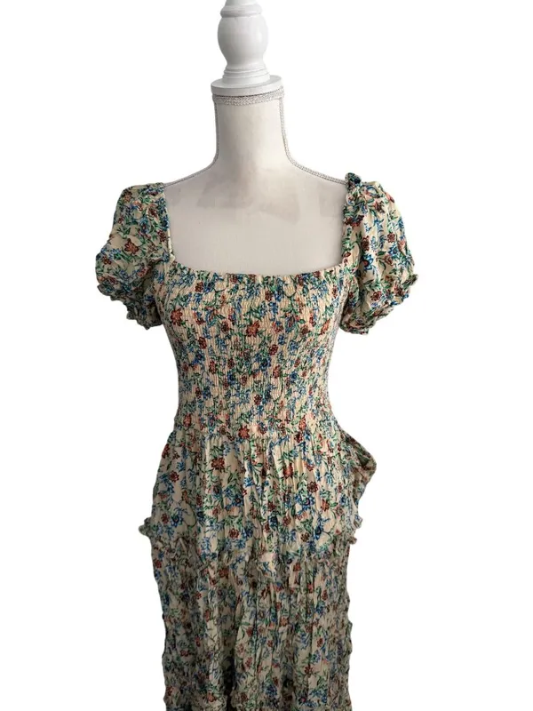 BAND OF THE FREE Floral Smocked Midi Dress Size Small - Image 6