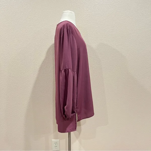Maurices Mauve Pink Lantern Sleeve Lattice Neck Blouse Size Large - Image 8