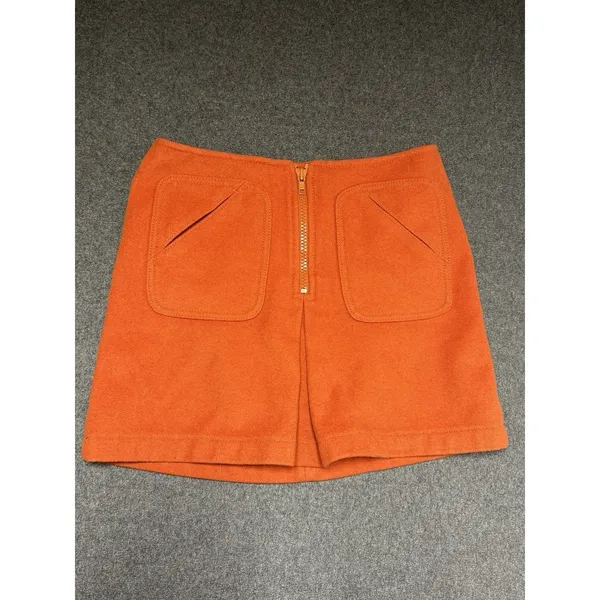 Vintage Y2K Women's Gap Wool Orange Mini Skirt, Size 6 Mad Men Retro‎ - Image 2
