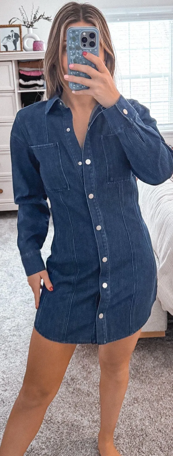 Denim longsleeve button up mini dress - Image 2