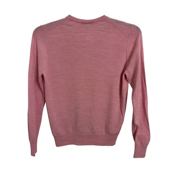 UniQlo 100% Wool Pink Lightweight V-Neck Pullover Sweater L Slim Fit Classic - Image 2