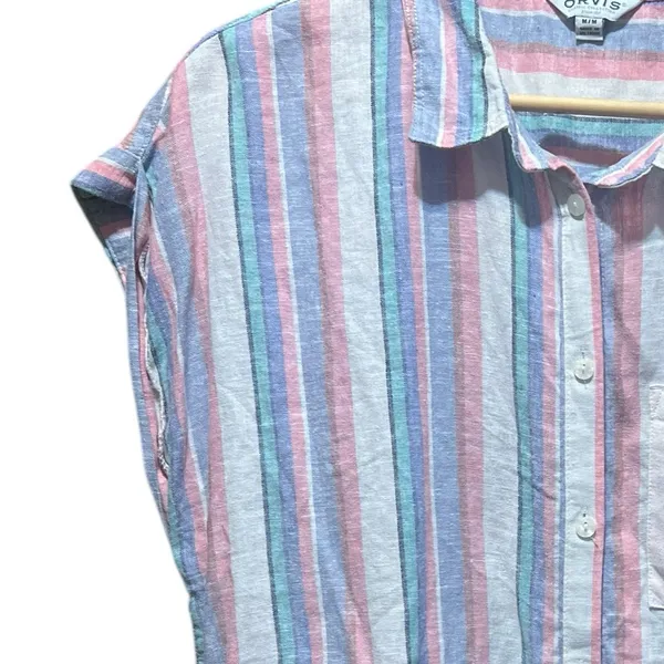 Orvis Women's Short Sleeve Linen Blend‎ Button-Up Shirt Size Medium - Image 7