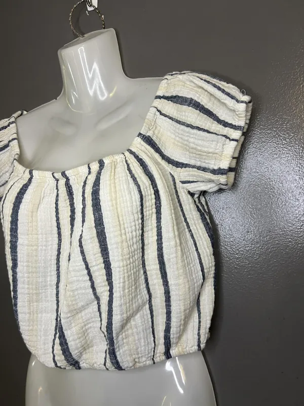American Eagle Outfitters Blouse Womens Small Striped Puff Sleeve Cropped Top - Image 3