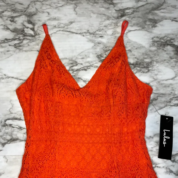 Lulus Happy Glow Lucky Orange Lace Midi Dress - Image 4