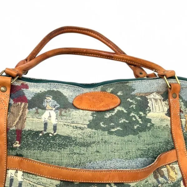 Vintage 90's Golf Golfer Tapestry Leather Small Duffle Bag w/ Matching Pouch - Image 8