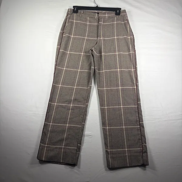 Abercrombie & Fitch Simone High Rise Ankle Flare Plaid Pants Tan Burgundy Size S - Image 2
