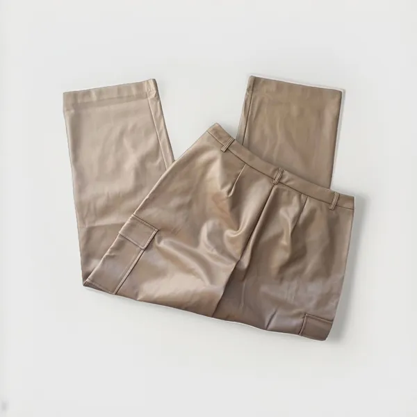 Halogen NWT Wide Leg Faux Leather Cargo Pants Womens XL Taupe Tan Neutral Office - Image 5