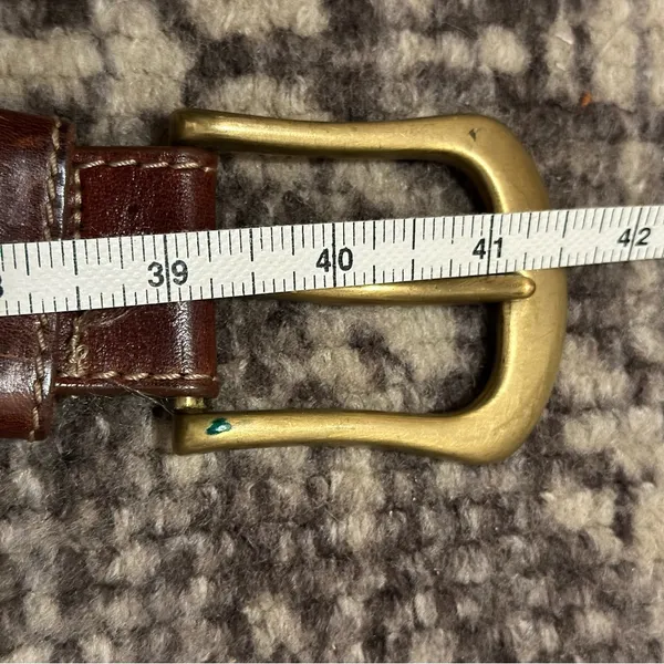 Vintage Y2K Size M Brown Leather Square Brass Buckle Belt - Image 6