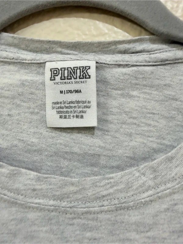 Victoria's Secret PINK Gray Long Sleeve Pocket T-Shirt Graphic Back Logo M - Image 4